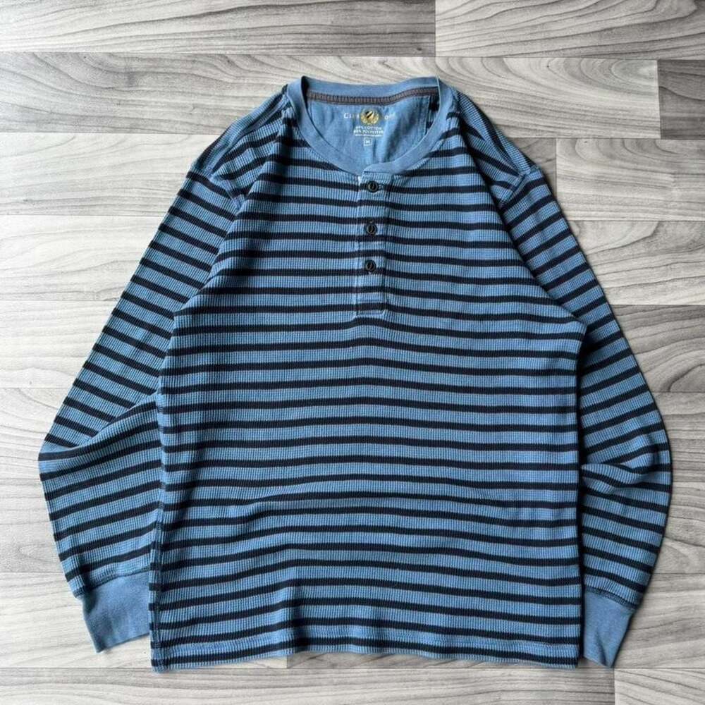 Club Room Blue Striped Long Sleeve Henley